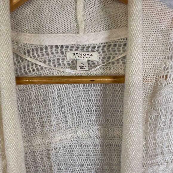 Sonoma Lightweight Cream Open Shawl Collar Classic Casual Cardigan Sweater L - Picture 3 of 7